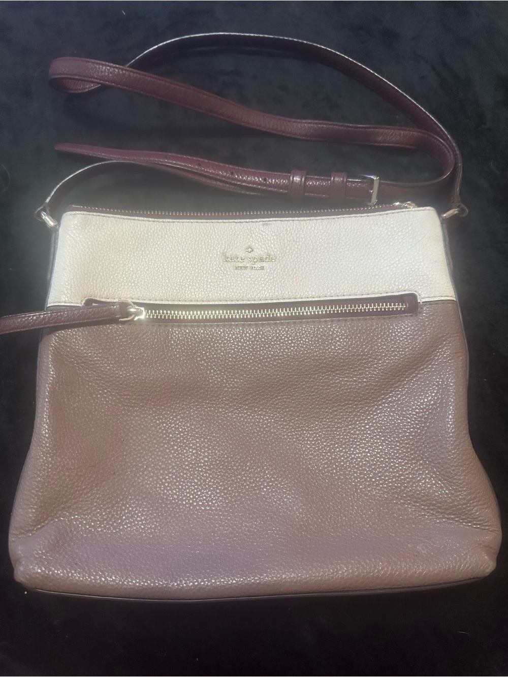 kate spade Two-Tone Pebbled Leather Crossbody in Cream and Brown